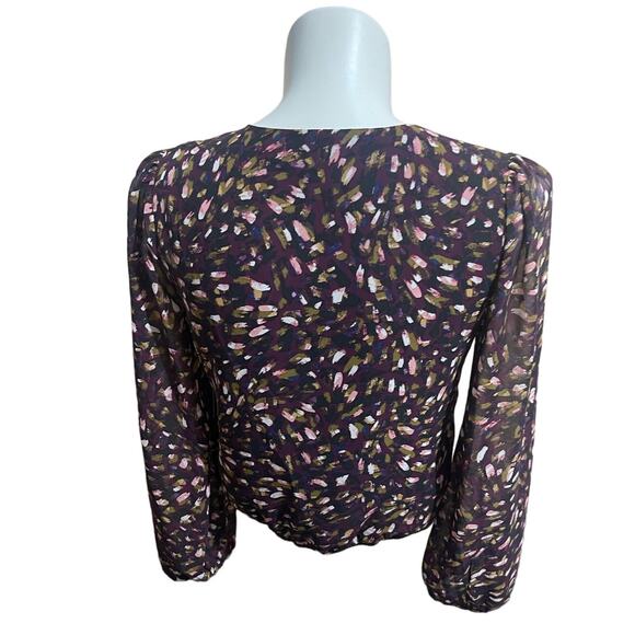 NINE BRITTON FAUX WRAP LONG SLEEVE BLOUSE MEDIUM PETITE‎ PURPLE MULTICOLOR NWT - Picture 7 of 12